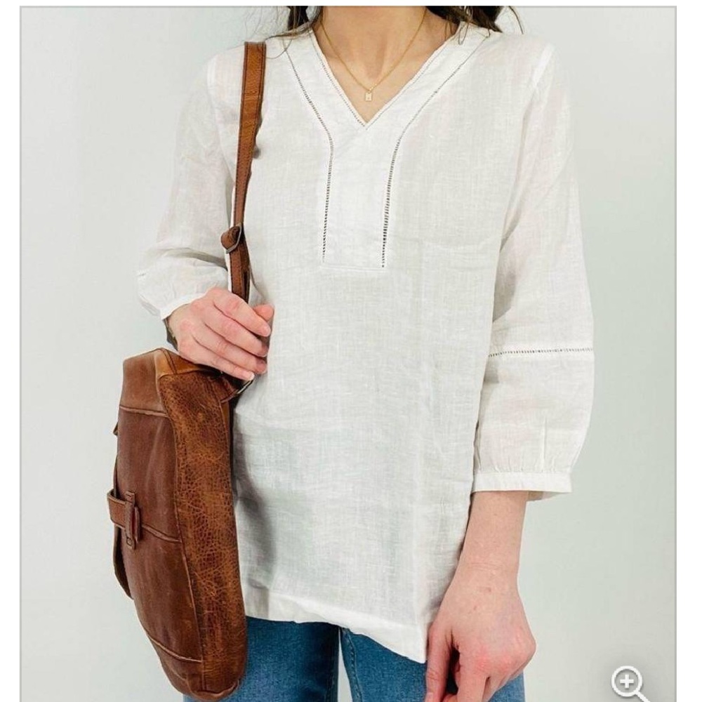 Joie Womens 100% Linen Blouse Top Sz MediumV-Neck 3/4 Sleeve - Picture 1 of 6